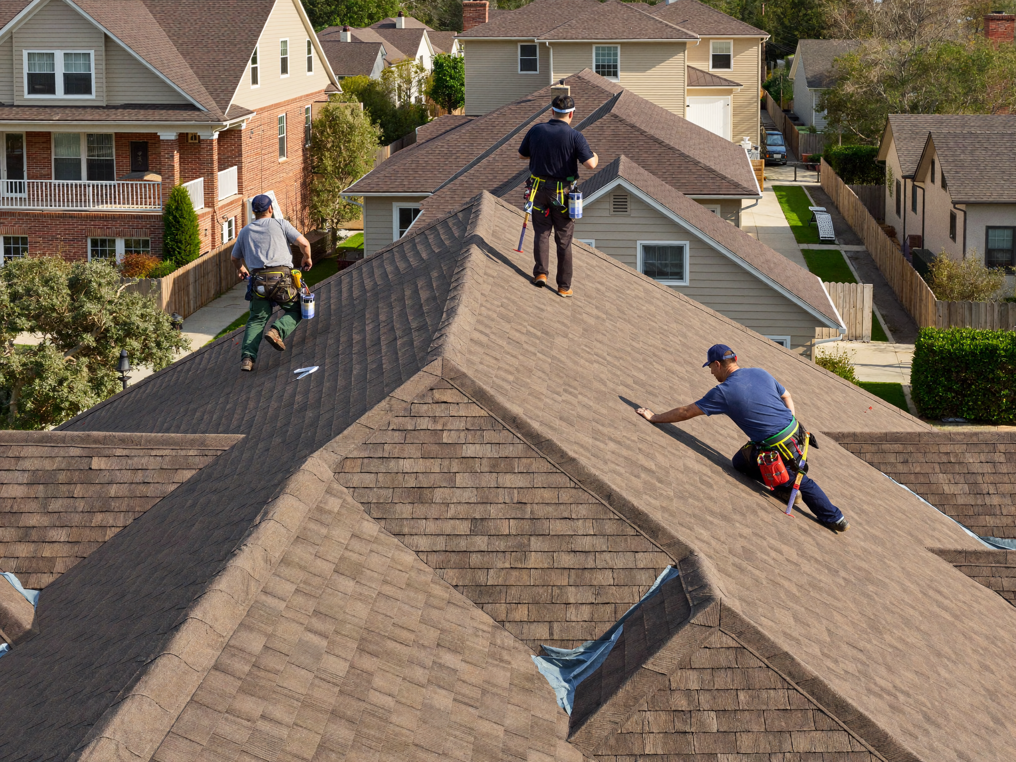 Roofing crew at work on a Triangle home